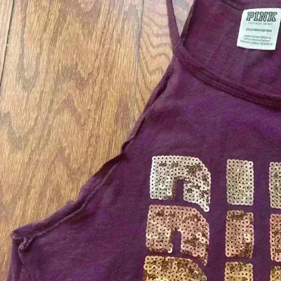 Victoria's Secret Pink Sequin Ombre Logo Spellout Tank Top Burgundy Size XS - Picture 5 of 8